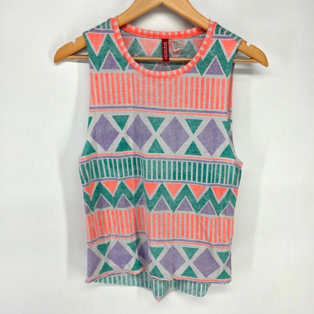 H&M Divided Tank Top Womens 2 Multicolor Geometric Tribal Print High Low Hem